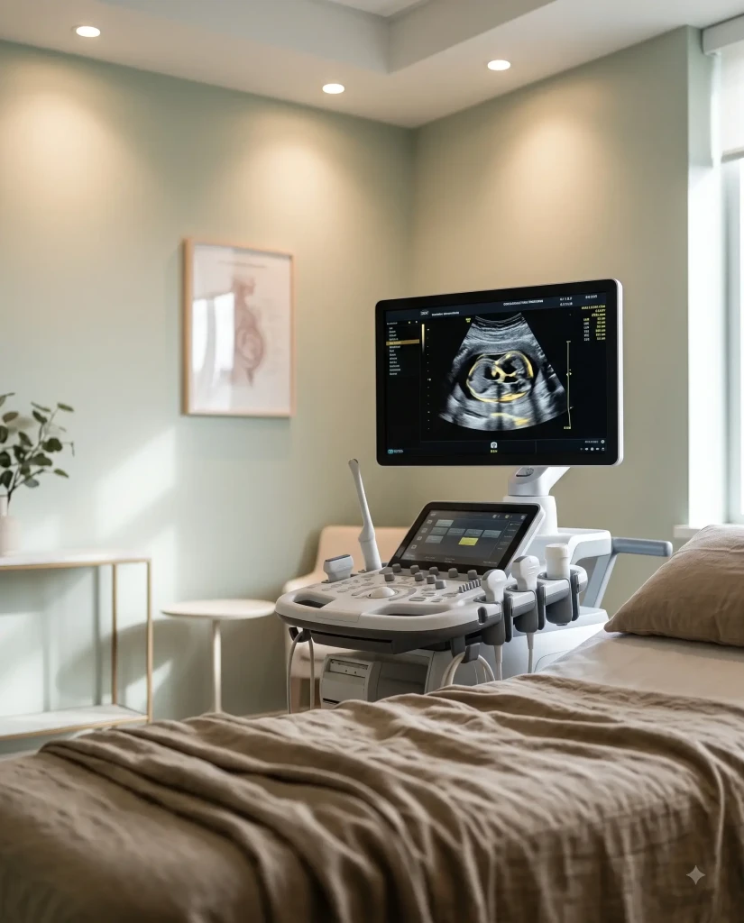 Modern Maternal-Fetal Medicine Clinic Room in Surat with Advanced Ultrasound Fetal Cardiac Scan