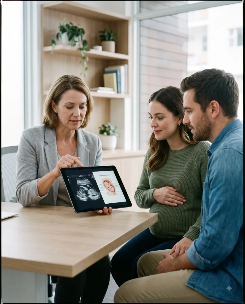 Doctor-Patient Pregnancy Consultation Discussing Fetal Development