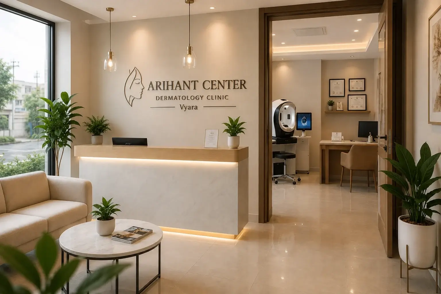 Best dermatologist in Vyara clinic reception at Arihant Centre